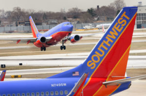 CHICAGO - APRIL 3: A Southwest Airlines jet takes off at Midway Airport April 3, 2008 in Chicago, Illinois. Officials from Southwest and other airlines will testify at a safety hearing on Capitol Hill today following recent cancellations of flights by Southwest, United, American and Delta airlines as jets were taken out of service for safety inspections. (Photo by Scott Olson/Getty Images)