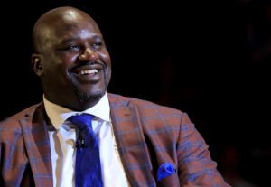 MIAMI, FL - DECEMBER 22: Shaquille O'Neal has his number retired during a game between the Miami Heat and the Los Angeles Lakers at American Airlines Arena on December 22, 2016 in Miami, Florida. NOTE TO USER: User expressly acknowledges and agrees that, by downloading and or using this photograph, User is consenting to the terms and conditions of the Getty Images License Agreement.