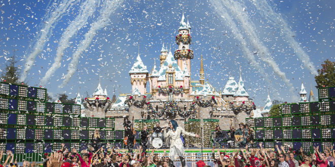 ANAHEIM, CA - NOVEMBER 09: Demi Lovato performs 'Let it Go' from the upcoming animated feature, 'Frozen,' during a taping for the 'Disney Parks Christmas Day Parade' television special at Disneyland on November 9, 2013 in Anahiem, California. 'Disney Parks Christmas Day Parade' airs December 25 on ABC.