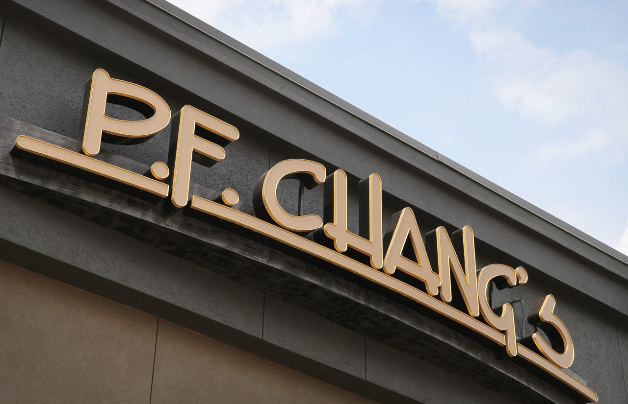 SCHAUMBURG, IL - AUGUST 04: A sign hangs above a P.F. Chang's restaurant on August 4, 2014 in Schaumburg, Illinois. P.F. Chang's China Bistro Ltd. said today that the company experienced a data breach involving customers' credit and debit card information which affected 33 restaurants in 16 states, including the Schaumburg, Illinois location. (Photo by Scott Olson/Getty Images)