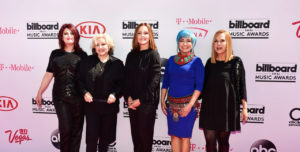 LAS VEGAS, NV - MAY 22: (L-R) Recording artists Abby Travis, Gina Schock, Belinda Carlisle, Jane Wiedlin, and Charlotte Caffey of music group The Go-Go's attend the 2016 Billboard Music Awards at T-Mobile Arena on May 22, 2016 in Las Vegas, Nevada.