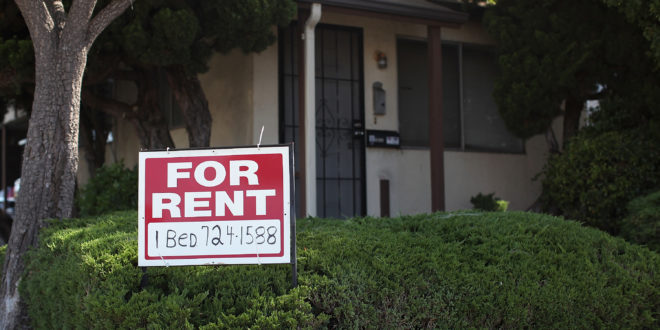 RICHMOND, CA - JUNE 15: A "for rent" sign is posted in front of a house on June 15, 2012 in Richmond, California. According to a report by Harvard University's Joint Center for Housing Studies, the tepid real estate market could see a turnaround with the price of rental properties surging and vacancies dropping from 10.6 percent in 2009 to 9.5 percent last year, the lowest level since 2002. (Photo by Justin Sullivan/Getty Images)