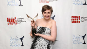 NEW YORK, NY - FEBRUARY 17: Filmmaker Lena Dunham poses backstage at the 65th annual Writers Guild East Coast Awards at B.B. King Blues Club & Grill on February 17, 2013 in New York City.