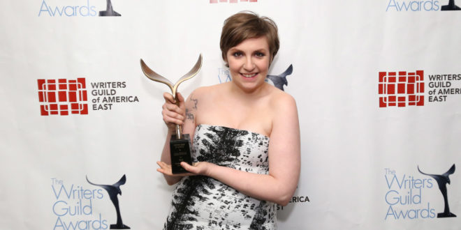 NEW YORK, NY - FEBRUARY 17: Filmmaker Lena Dunham poses backstage at the 65th annual Writers Guild East Coast Awards at B.B. King Blues Club & Grill on February 17, 2013 in New York City.