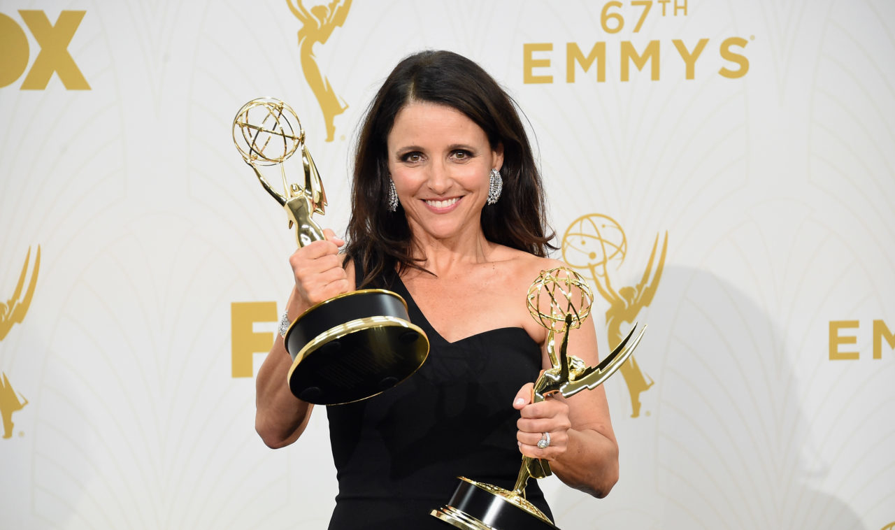 LOS ANGELES, CA - SEPTEMBER 20: Actress Julia Louis-Dreyfus, winner of Outstanding Lead Actress in a Comedy Series and Outstanding Comedy Series for "Veep", poses in the press room at the 67th Annual Primetime Emmy Awards at Microsoft Theater on September 20, 2015 in Los Angeles, California.
