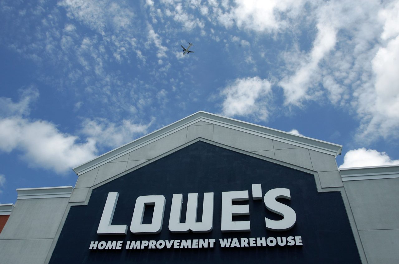 SAN BRUNO, CA - MAY 22: A sign on the exterior of a Lowe's home improvement warehouse store is seen May 22, 2006 in San Bruno, California. Lowe's, the second largest home improvement store chain in the world, reported quarterly net earnings of $841 million, up almost 44 percent from the previous year at this time. (Photo by Justin Sullivan/Getty Images)