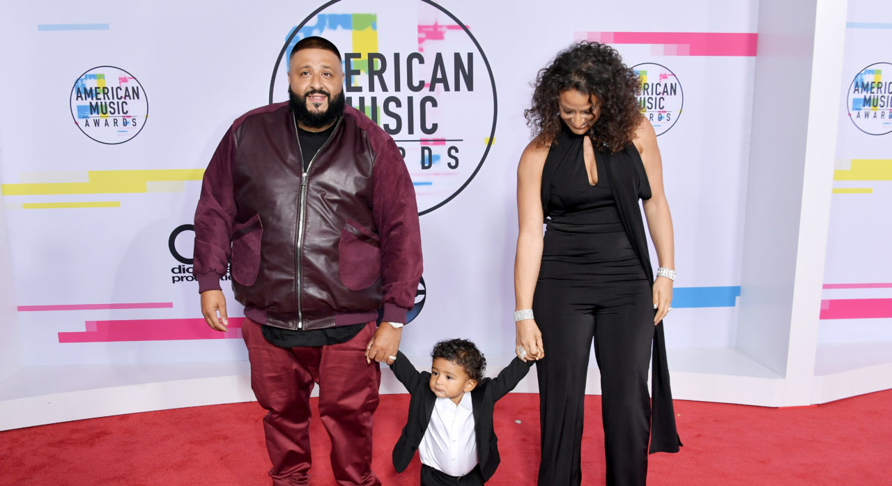 LOS ANGELES, CA - NOVEMBER 19: (L-R) DJ Khaled, Asahd Tuck Khaled and Nicole Tuck attend the 2017 American Music Awards at Microsoft Theater on November 19, 2017 in Los Angeles, California.