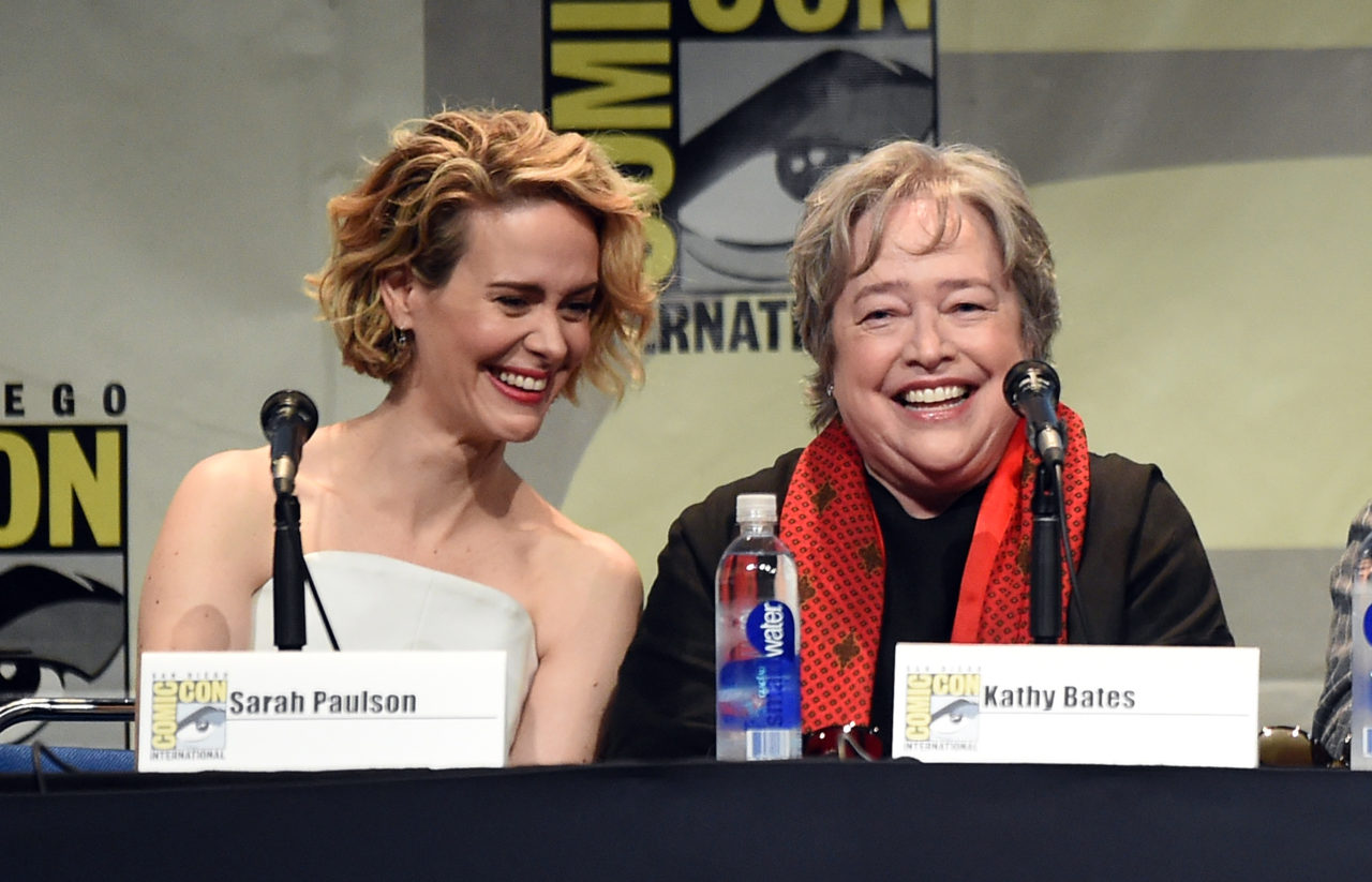 SAN DIEGO, CA - JULY 12: Actresses Sarah Paulson (L) and Kathy Bates speak onstage at the "American Horror Story" and "Scream Queens" panel during Comic-Con International 2015 at the San Diego Convention Center on July 12, 2015 in San Diego, California. (Photo by Kevin Winter/Getty Images)