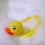 HAMBURG, GERMANY - JANUARY 13: A rubber duck swims in a foam bath in a bath tub on January 13, 2007 in Hamburg, Germany. (Photo Illustration by Alexander Hassenstein/Getty Images)