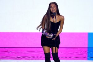 NEW YORK, NY - AUGUST 20: Ariana Grande accepts an award onstage during the 2018 MTV Video Music Awards at Radio City Music Hall on August 20, 2018 in New York City. (Photo by Theo Wargo/Getty Images)