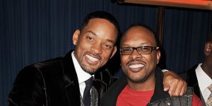 LOS ANGELES, CA - DECEMBER 16: Actor Will Smith and DJ Jeffrey Townes of DJ Jazzy Jeff and The Fresh Prince pose at the afterparty for the premiere of Columbia Pictures' "Seven Pounds" at the Armand Hammer Museum on December 16, 2008 in Los Angeles, California. (Photo by Kevin Winter/Getty Images)