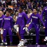 SACRAMENTO, CALIFORNIA - OCTOBER 25: The Sacramento Kings bench reacts after Harrison Barnes #40 dunked the ball against the Portland Trail Blazers at Golden 1 Center on October 25, 2019 in Sacramento, California. NOTE TO USER: User expressly acknowledges and agrees that, by downloading and or using this photograph, User is consenting to the terms and conditions of the Getty Images License Agreement. (Photo by Ezra Shaw/Getty Images)
