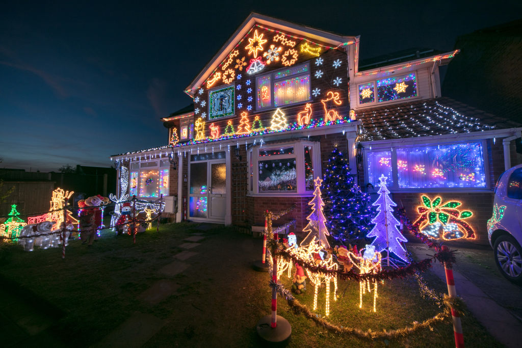 BURNHAM-ON-SEA, ENGLAND - DECEMBER 18: Christmas lights are displayed on houses in Trinity Close in Burnham-on-Sea on December 18, 2017 in Somerset, England. For over 10 years the residents of Trinity Close have decorated their homes and gardens with more than a 100,000 colourful Christmas lights. The residents display aims to raise money for local charities and will run until early January. (Photo by Matt Cardy/Getty Images)