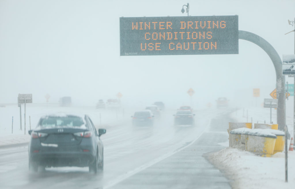 DENVER, CO - NOVEMBER 26: Drivers make their way along slick and snowy roads on November 26, 2019 in Denver, Colorado. A strong winter storm dropped nearly a foot of snow on the city. (Photo by Joe Mahoney/Getty Images)