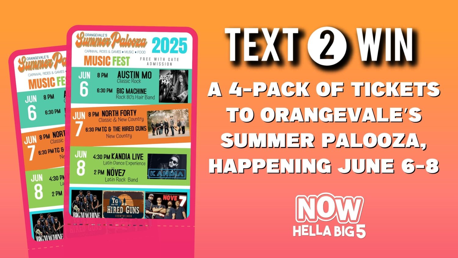 Text 2 Win Tickets to Orangevale’s Summer Palooza During the Hella Big 5 With Pacey!